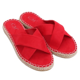 Červené pantofle espadrilky 499-35 Červené červený