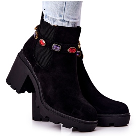SEA Dámské boty na podpatku s krystaly Black Macbeth černý