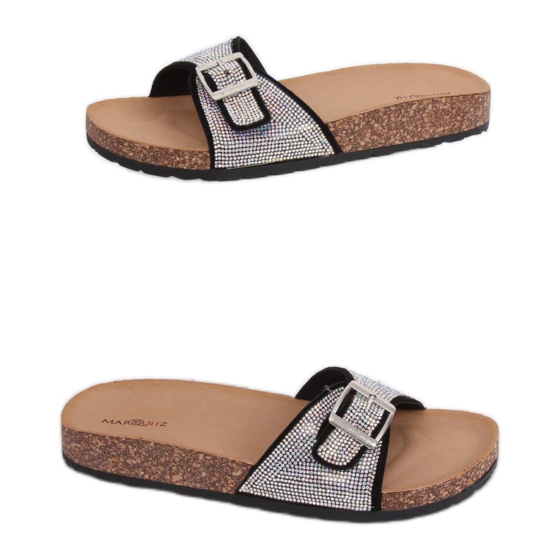 Černé pantofle s kamínky L-1032 Black černá