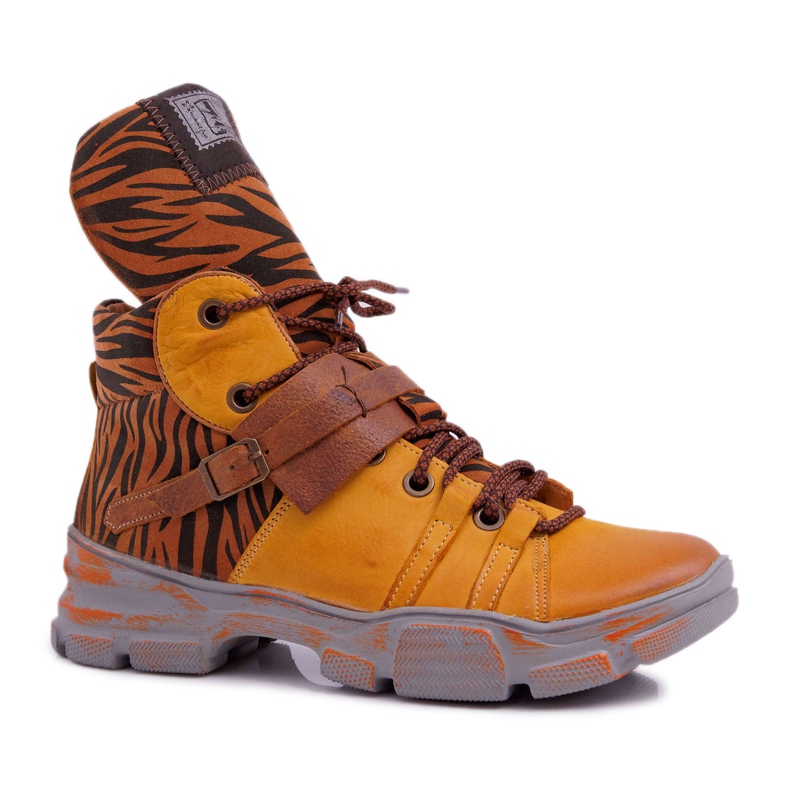 Dámské kozačky kožené Maciejka žluté 04218 hnědý žlutá