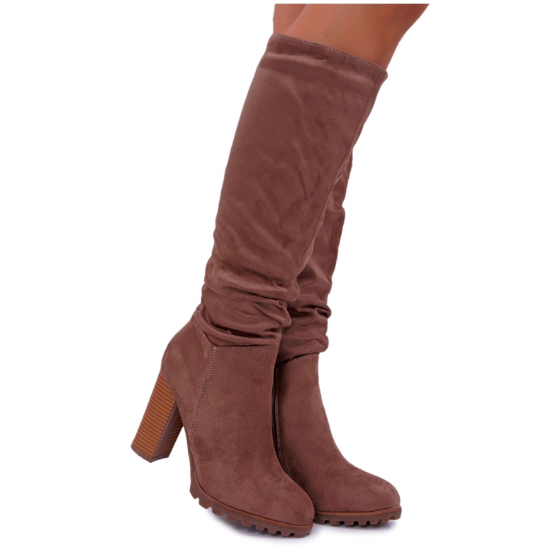 EVE Dámské boty na podpatku semiš Khaki Marion