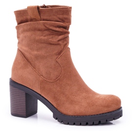 FB2 Dámské boty na podpatku semiš velbloud celma hnědý