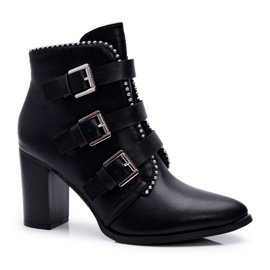 FJ1 Dámské boty na podpatku s přezkami černé Finbas černá