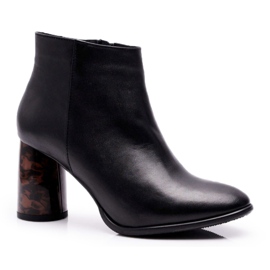 Dámské kozačky na vysokém podpatku Laura Messi Leather Black 2056 černý