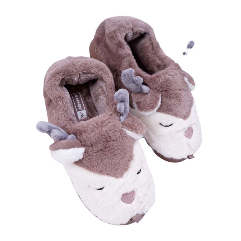 BUGO Dámské pantofle s kožešinovým hnědým sobím sobem