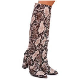 FRGIV Dámské kozačky na vysokém podpatku Hadí kůže Béžová Brouny béžový