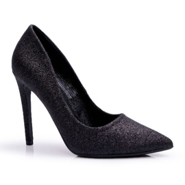 PS1 Dámské vysoké podpatky Glitter Black Vivien černý