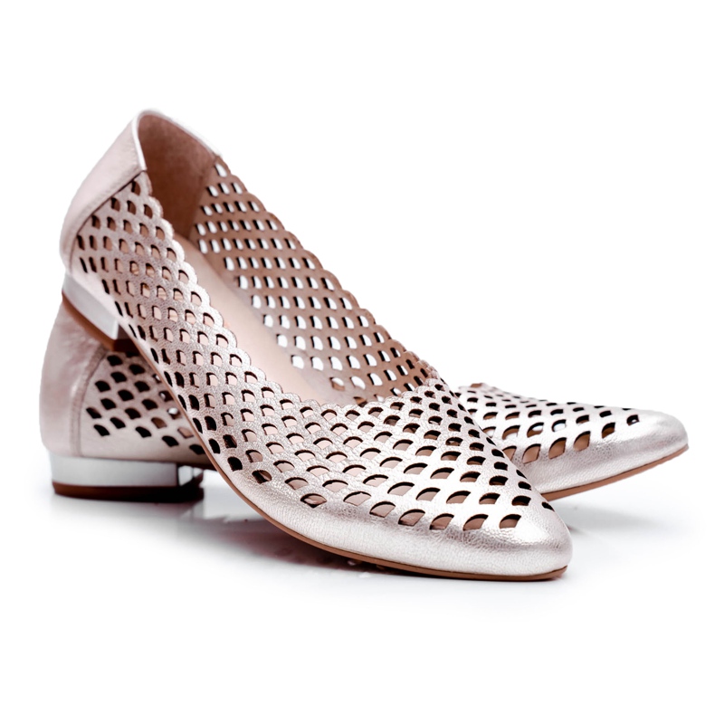 Exquisite Dámské zlaté kožené balerínky Exkluzivní 1107/1 zlatý