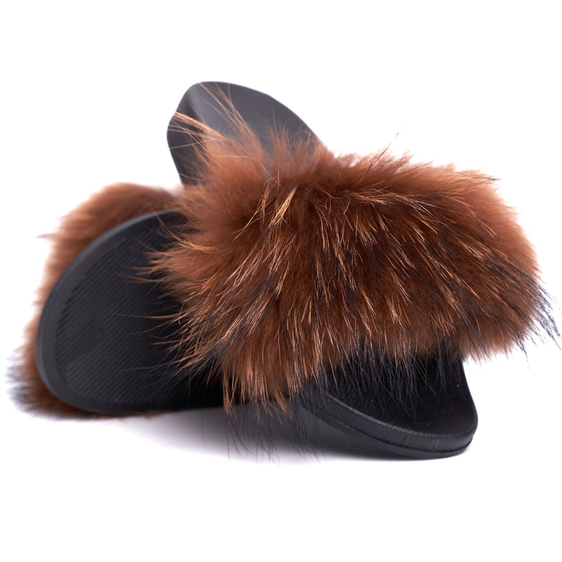 Dámské pantofle s přírodní kožešinou hnědá Naturis hnědý