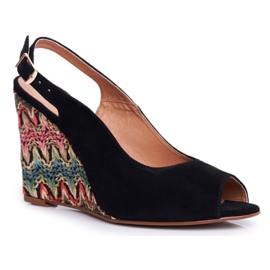 Dámské sandály na klínku Laura Messi Leather Black 1964 černý