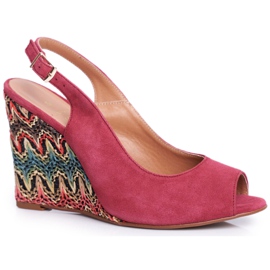 Dámské sandály na klínku Laura Messi Leather Burgundy 1964 červený