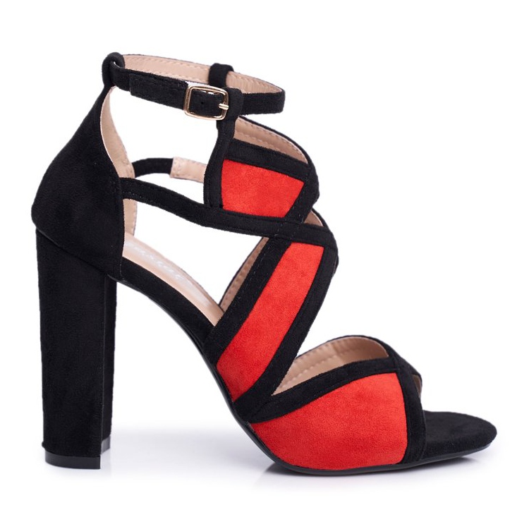 SEA Dámské sandály na podpatku semiš černá červená emolly červené