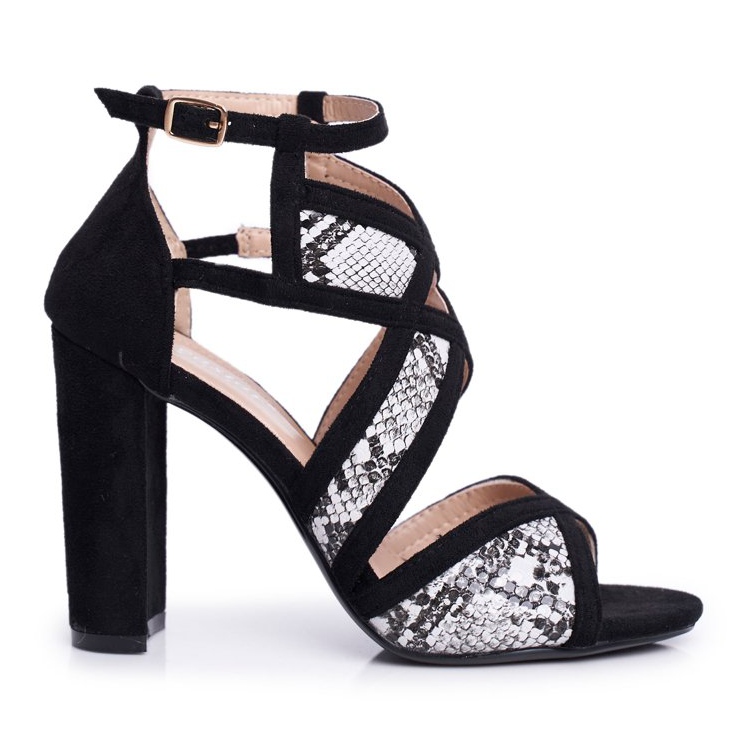 SEA Dámské sandály na podpatku semiš černý had emolly černá šedá