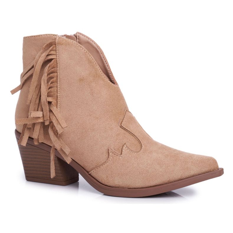 SEA Dámské boty na podpatku s třásněmi kovbojské boty béžové Sibi béžový