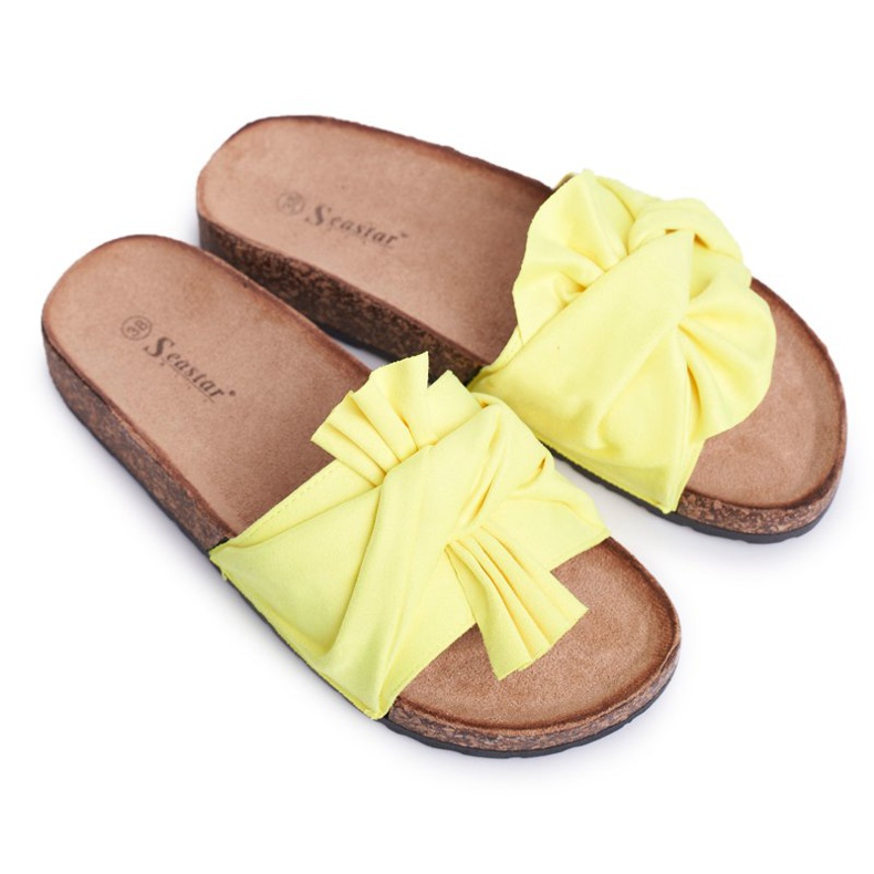 PS1 Dámské pantofle na korkových mašlích Neonově žlutá mašle PS1 Dámské pantofle na korkových mašlích Neonově žlutá mašle