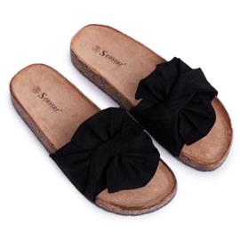 SEA Dámské pantofle na korkových mašlích černé Felis černý