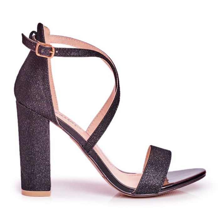 PS1 Dámské sandály na podpatku třpytivé černé Vivi černá