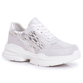 S.Barski Dámské sportovní boty Kožené stříbrné tenisky Palm Bay šedá