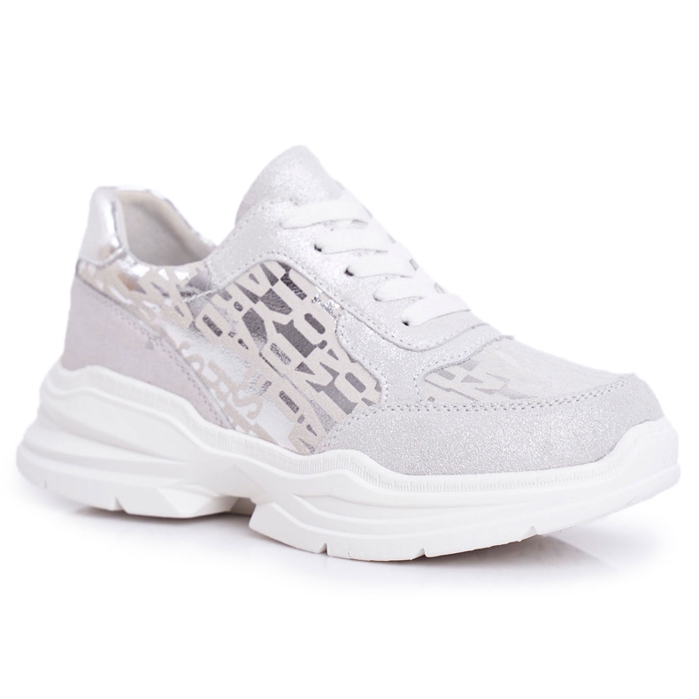 S.Barski Dámské sportovní boty Kožené stříbrné tenisky Palm Bay šedá