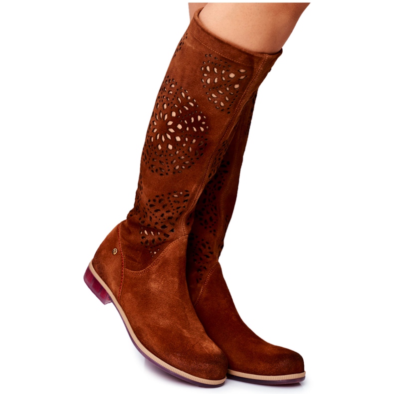 Dámské vysoké kozačky Maciejka Leather Openwork Camel 04525-29 hnědý