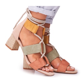 Bellucci Dámské sandály na podpatku semišové barevné Beckie hnědý vícebarevný