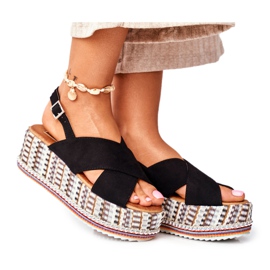 ADY Dámské sandály na klínu Espadrilles Black Sandy černý