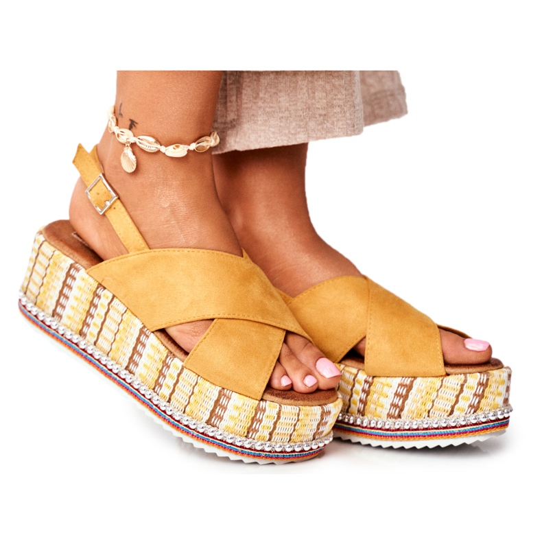 FW1 Dámské sandály na klínu Espadrilles Yellow Sandy žlutá