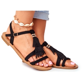 FRJ Dámské sandály Flat Suede Boho Black Lucami černý