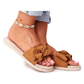 FRJ Dámské pantofle s mašlí Velbloudí štěstí hnědý