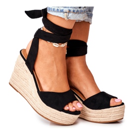 FRID Dámské sandály na klínku Espadrilles Black Ollie černý
