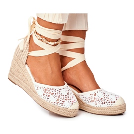 FRID Dámské sandály na klínku Espadrilles Lace Vieno bílý