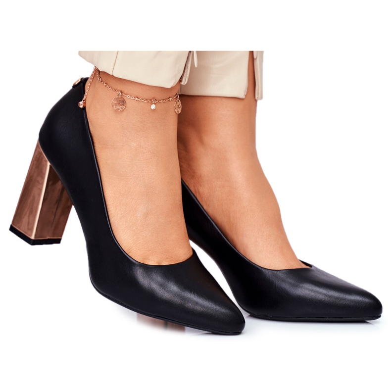 Dámské lodičky na zlaté patě Sergio Leone černé PB216 černá