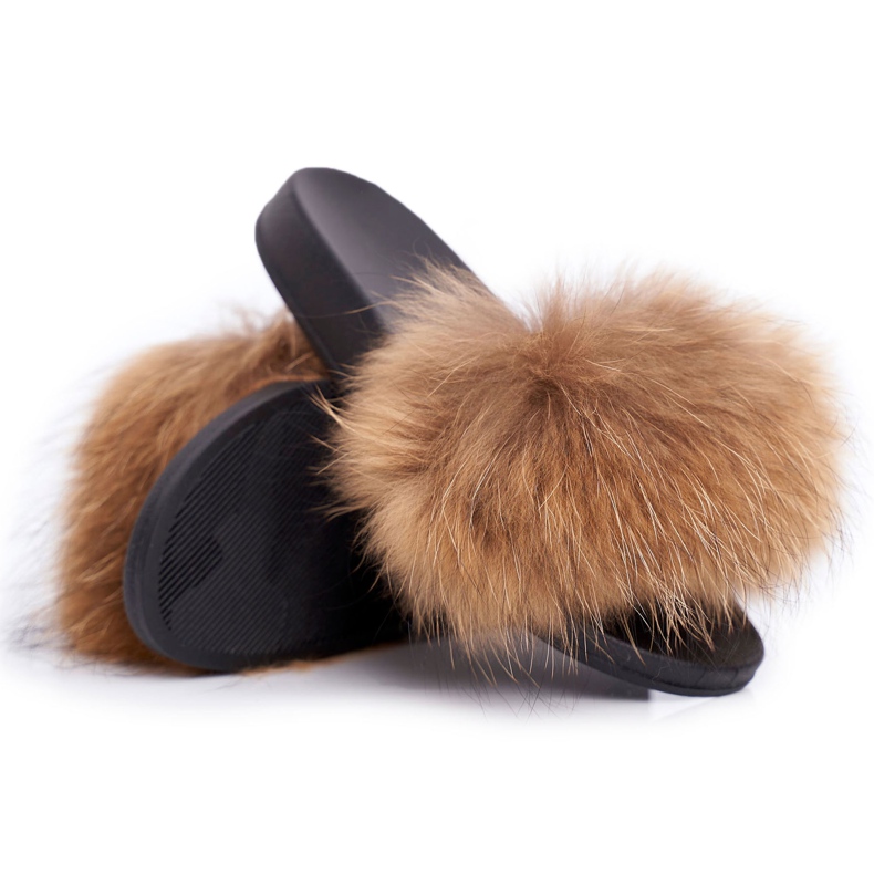 Dámské pantofle s přírodní kožešinou Camel Naturis hnědý