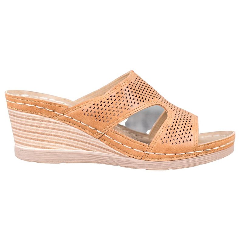 GOLL Lehké klínové pantofle hnědý