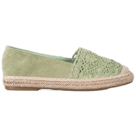 Small Swan Semišové espadrilky s krajkou zelený