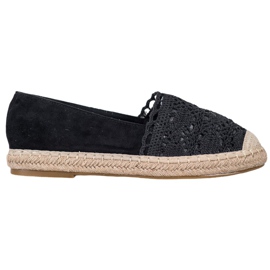 Small Swan Semišové espadrilky s krajkou černý
