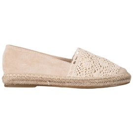 Small Swan Semišové espadrilky s krajkou hnědý