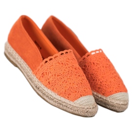 Small Swan Semišové espadrilky s krajkou pomerančový