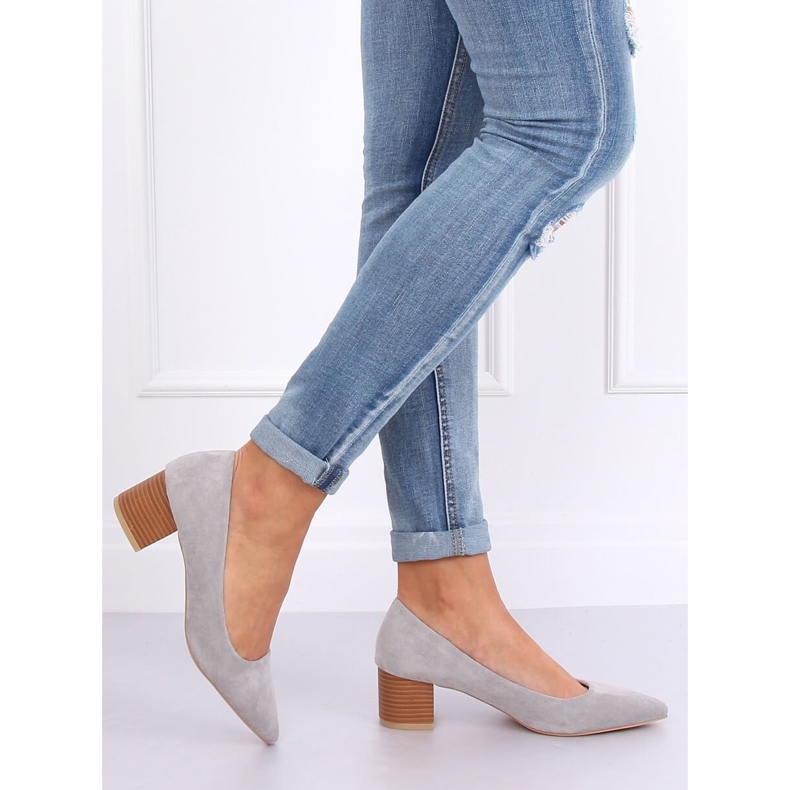 Boty na dřevěném podpatku šedá CL75P šedá