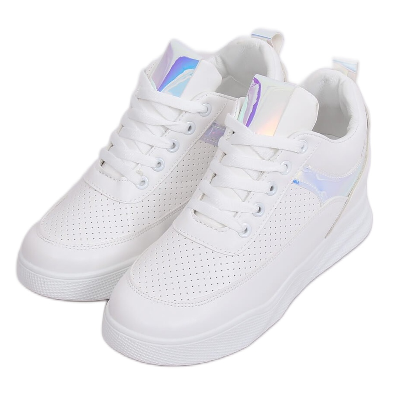 Bílé sportovní boty na klínku 85-429 WHITE / SILVER bílý