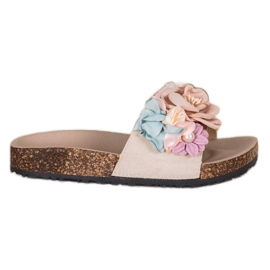 Pantofle VINCEZA s květinami hnědý Pantofle VINCEZA s květinami hnědý