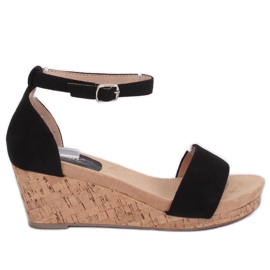 Černé sandály na korkové klínové podpatku LL-228P Black černý