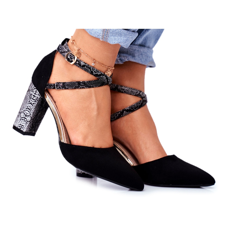 S.Barski Dámské lodičky na podpatku Had černý dohromady černá vícebarevný