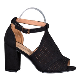 Small Swan Elegantní prolamované sandály černý