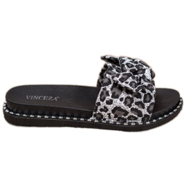 Pantofle VINCEZA s potiskem Leopard šedá