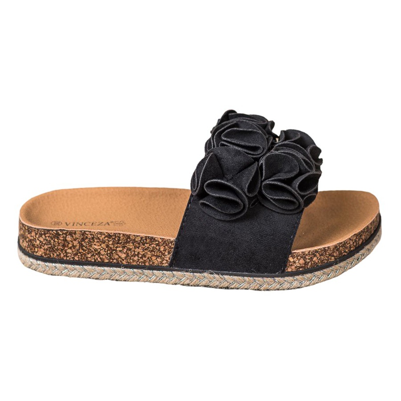 Pohodlné pantofle s květinami VINCEZA černá Pohodlné pantofle s květinami VINCEZA černá