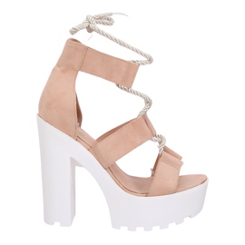 Sandály na béžové a růžové platformě NS120 Beige růžový