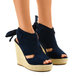 Navy blue espadrilles klínové sandály 77-20 námořnická modř