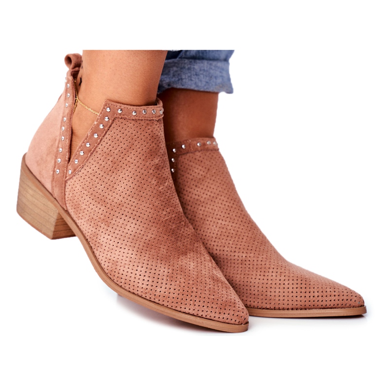 Bellucci Dámské kozačky na podpatku semišové prolamované růžové Margate růžový