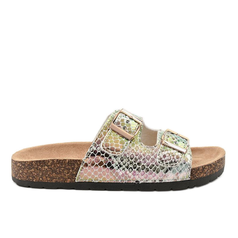 Stříbrné pantofle se sponami DZ101-16 šedá vícebarevný